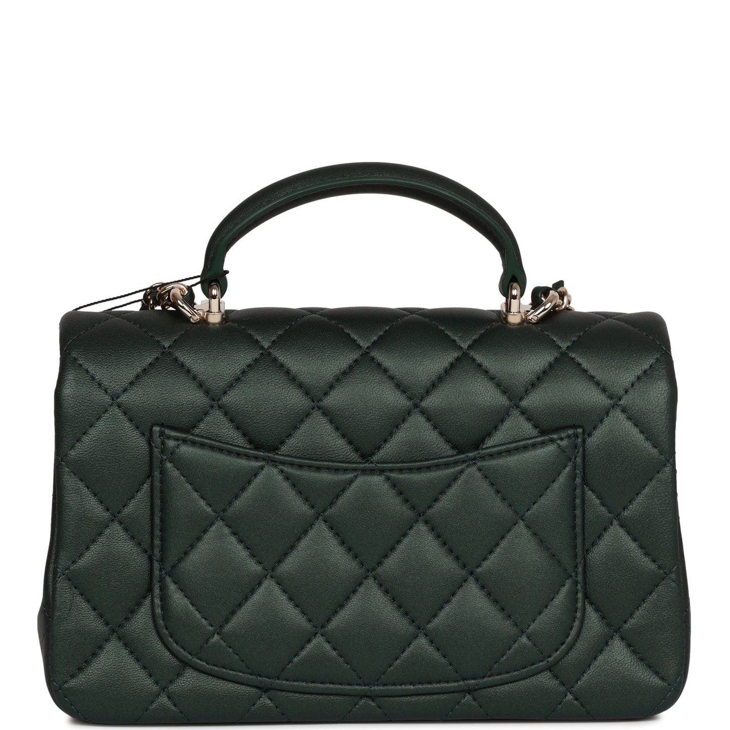 Chanel Mini Rectangular Flap With Top Handle Dark Green Lambskin Light Gold Hardware