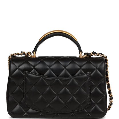 Chanel Rectangular Mini Flap Bag With Top Handle Black Lambskin Antique Gold Hardware