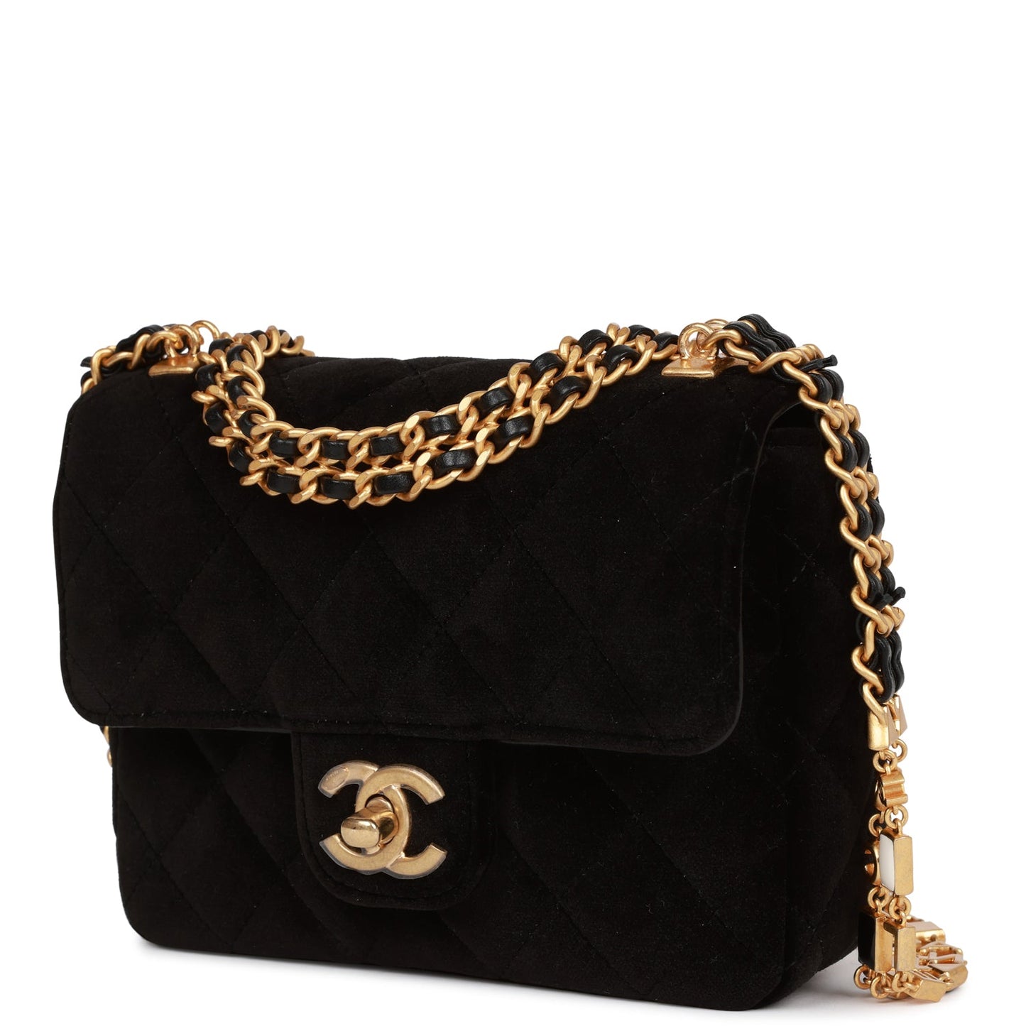 Chanel Mini Flap Bag Black Velvet Enamel And Gold Hardware