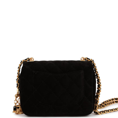 Chanel Mini Flap Bag Black Velvet Enamel And Gold Hardware
