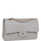 Chanel Medium Classic Double Flap Bag Grey Caviar Light Gold Hardware