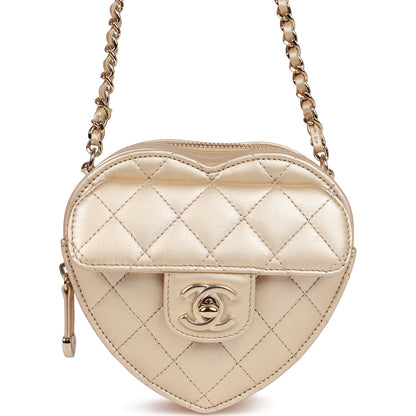 Chanel Cc In Love Heart Clutch With Chain Gold Lambskin Light Gold Hardware