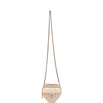 Chanel Cc In Love Heart Clutch With Chain Gold Lambskin Light Gold Hardware