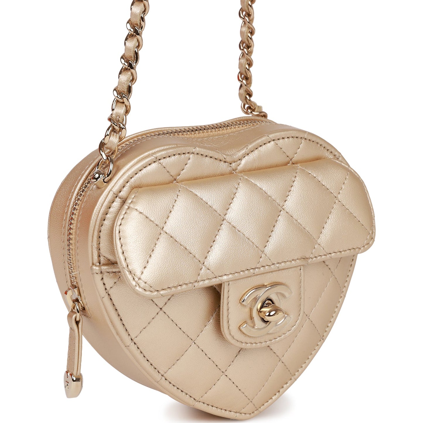 Chanel Cc In Love Heart Clutch With Chain Gold Lambskin Light Gold Hardware