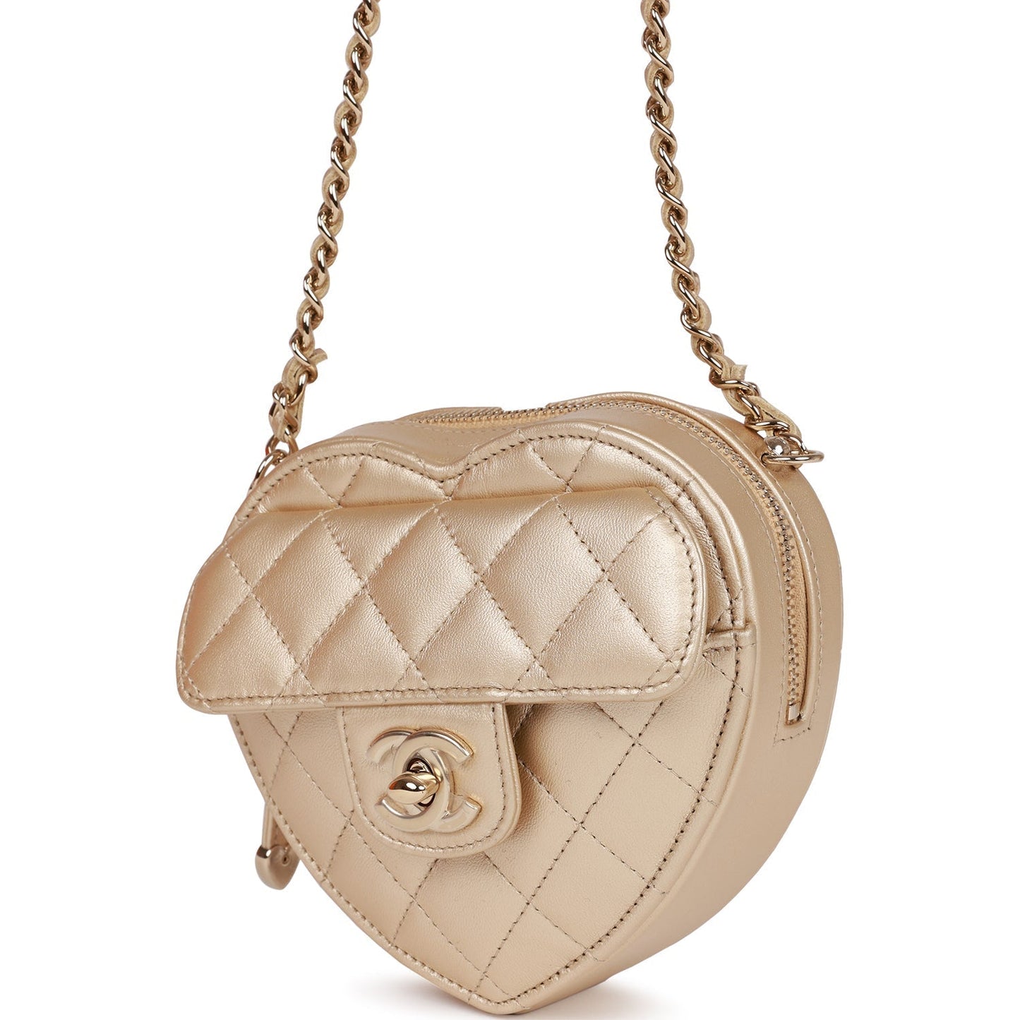 Chanel Cc In Love Heart Clutch With Chain Gold Lambskin Light Gold Hardware
