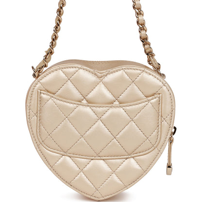 Chanel Cc In Love Heart Clutch With Chain Gold Lambskin Light Gold Hardware