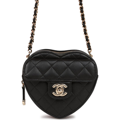 Chanel Cc In Love Heart Clutch With Chain Black Lambskin Light Gold Hardware