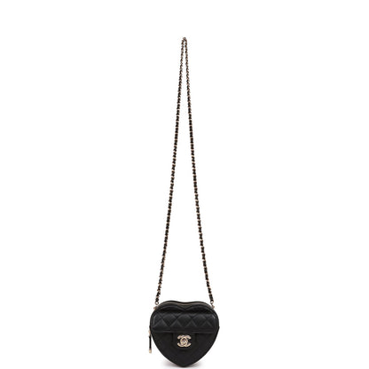 Chanel Cc In Love Heart Clutch With Chain Black Lambskin Light Gold Hardware
