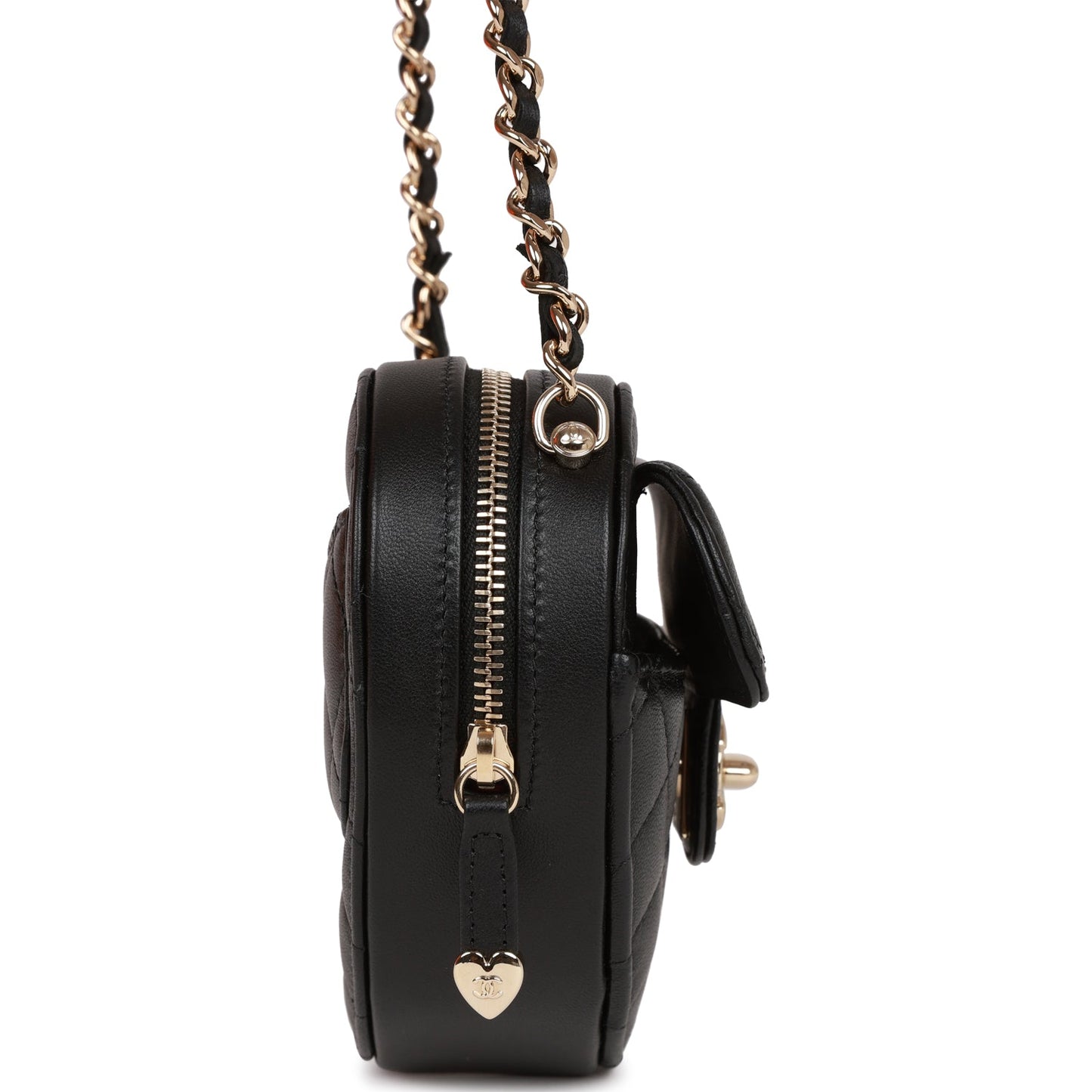 Chanel Cc In Love Heart Clutch With Chain Black Lambskin Light Gold Hardware