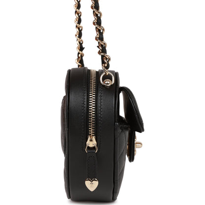 Chanel Cc In Love Heart Clutch With Chain Black Lambskin Light Gold Hardware