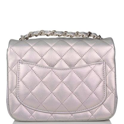 Chanel Mini Square Flap Bag Lavender Iridescent Lambskin Silver Hardware