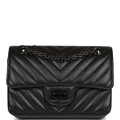 Chanel Mini Reissue 2 55 So Black Chevron Calfskin Black Hardware