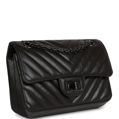 Chanel Mini Reissue 2 55 So Black Chevron Calfskin Black Hardware