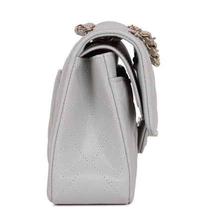 Chanel Small Classic Double Flap Grey Caviar Light Gold Hardware