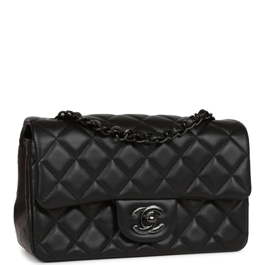 Chanel Mini Rectangular Flap Bag So Black Lambskin Black Hardware