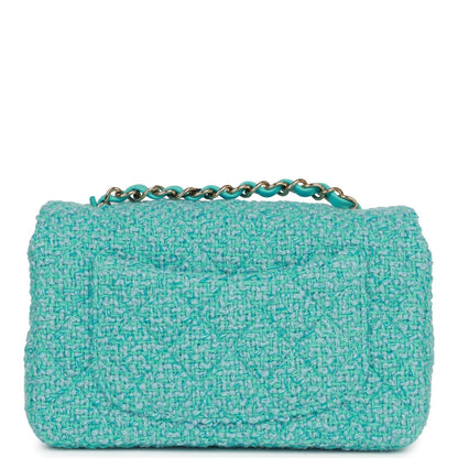Chanel Mini Rectangular Flap Bag Blue Tweed Light Gold Hardware