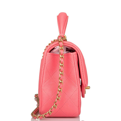 Chanel Mini Rectangular Flap Bag With Top Handle Pink Caviar Antique Gold Hardware
