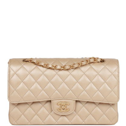 Chanel Medium Classic Double Flap Bag Gold Iridescent Caviar Antique Gold Hardware