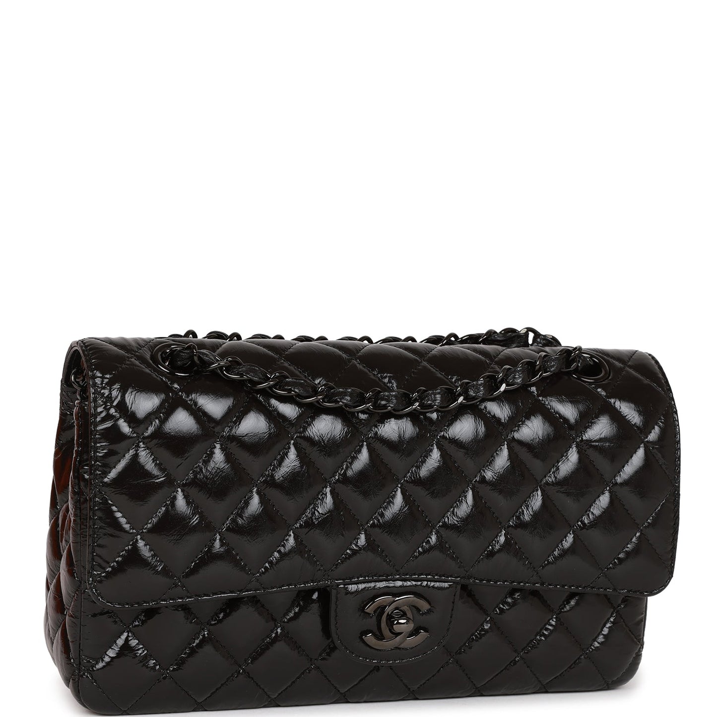 Chanel Medium Classic Double Flap Bag So Black Crumpled Calfskin Black Hardware