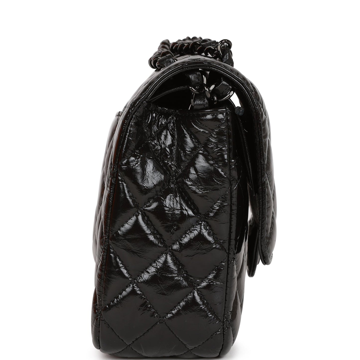 Chanel Medium Classic Double Flap Bag So Black Crumpled Calfskin Black Hardware