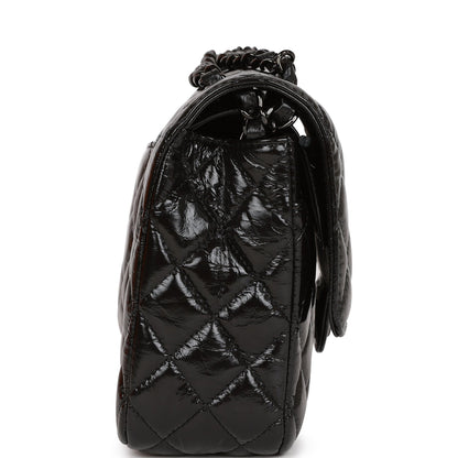 Chanel Medium Classic Double Flap Bag So Black Crumpled Calfskin Black Hardware