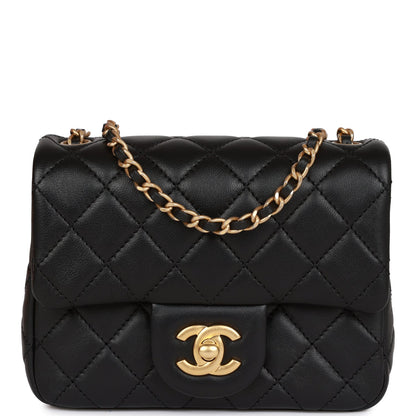 Chanel Cc Pearl Crush Mini Square Flap Bag Black Lambskin Antique Gold Hardware
