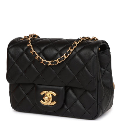 Chanel Cc Pearl Crush Mini Square Flap Bag Black Lambskin Antique Gold Hardware