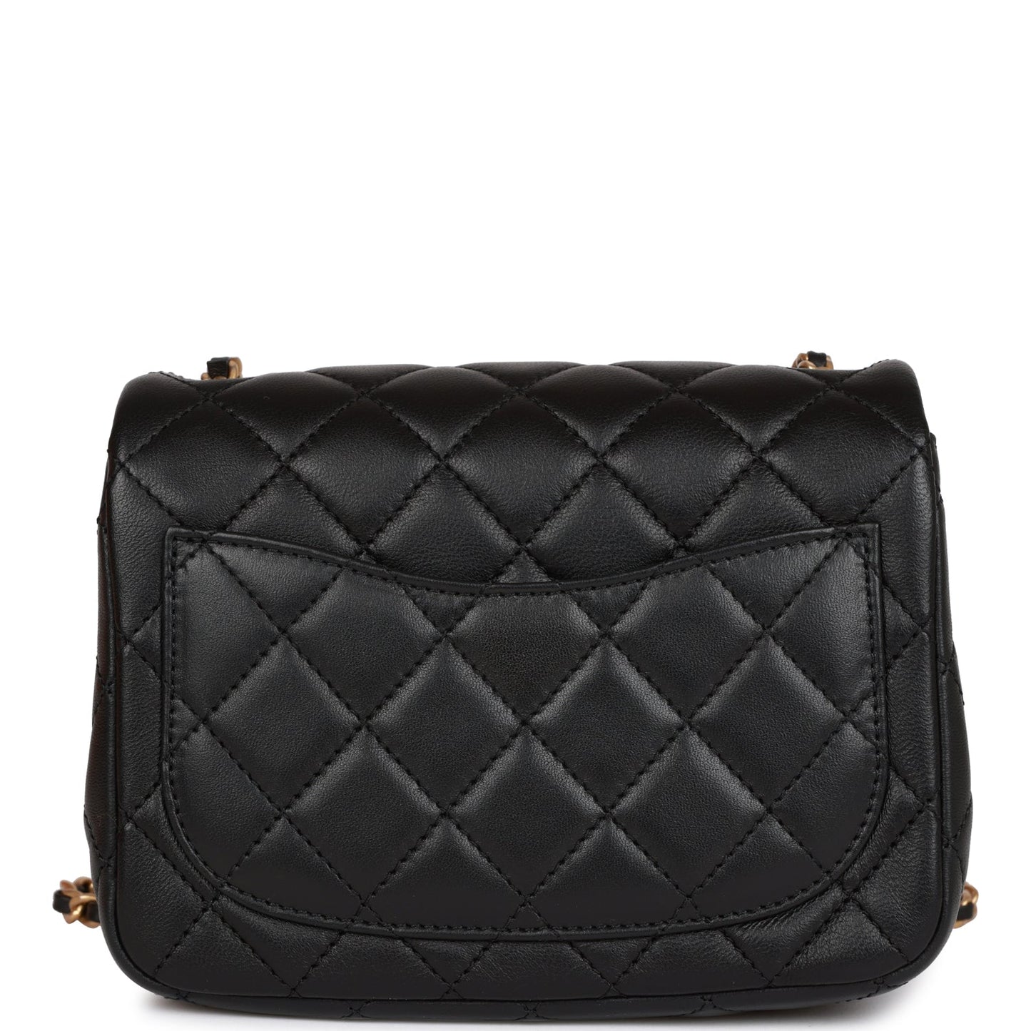 Chanel Cc Pearl Crush Mini Square Flap Bag Black Lambskin Antique Gold Hardware