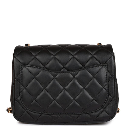 Chanel Cc Pearl Crush Mini Square Flap Bag Black Lambskin Antique Gold Hardware
