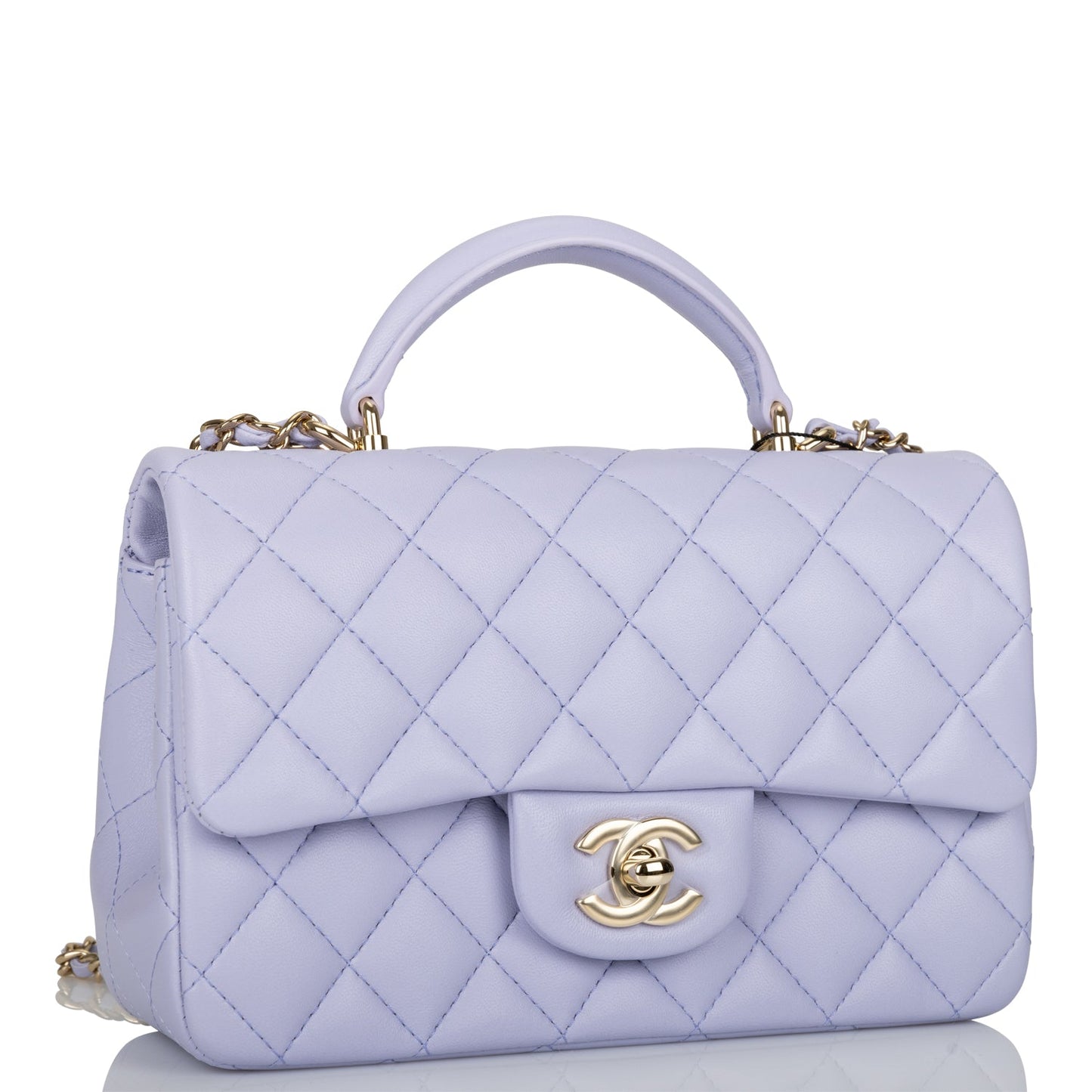 Chanel Mini Rectangular Flap With Top Handle Light Purple Lambskin Light Gold Hardware