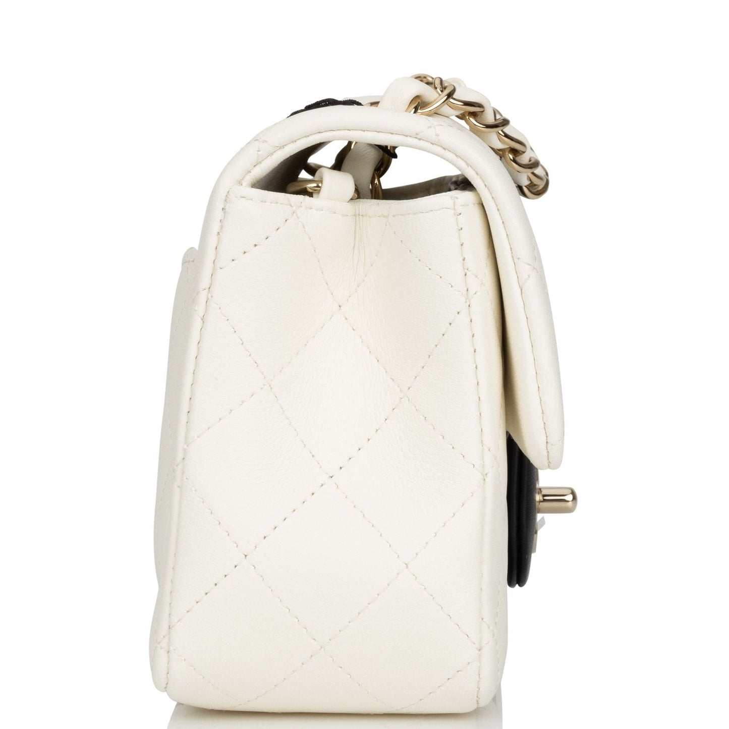 Chanel Mini Rectangular Flap Bag White And Black Lambskin Light Gold Hardware