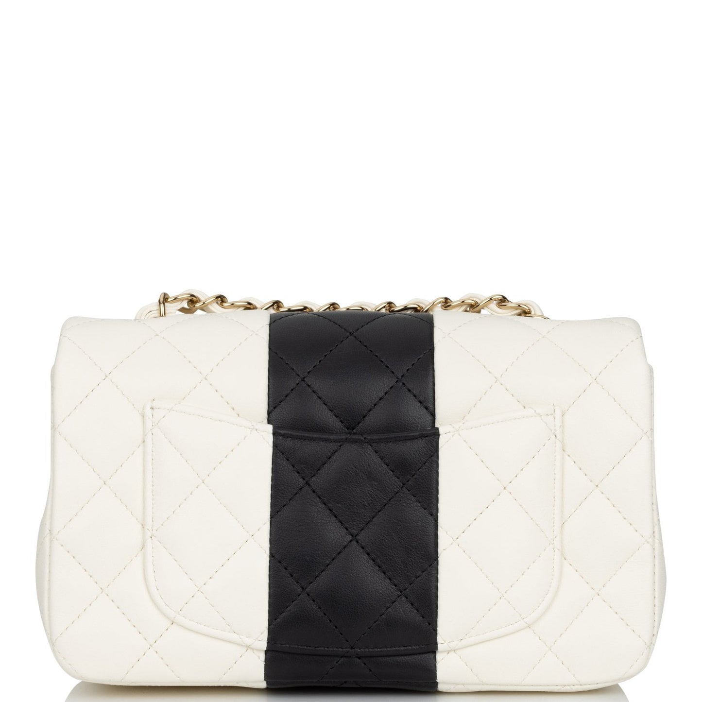 Chanel Mini Rectangular Flap Bag White And Black Lambskin Light Gold Hardware