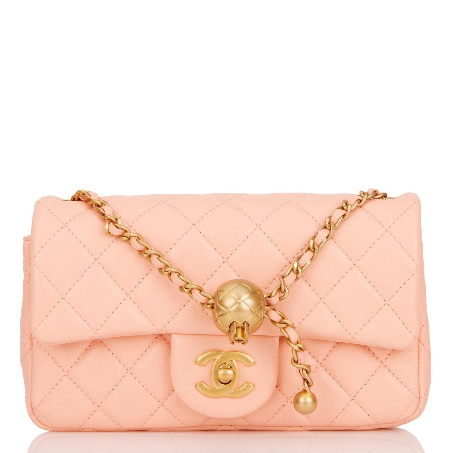 Chanel Pearl Crush Mini Rectangular Flap Bag Peach Lambskin Antique Gold Hardware