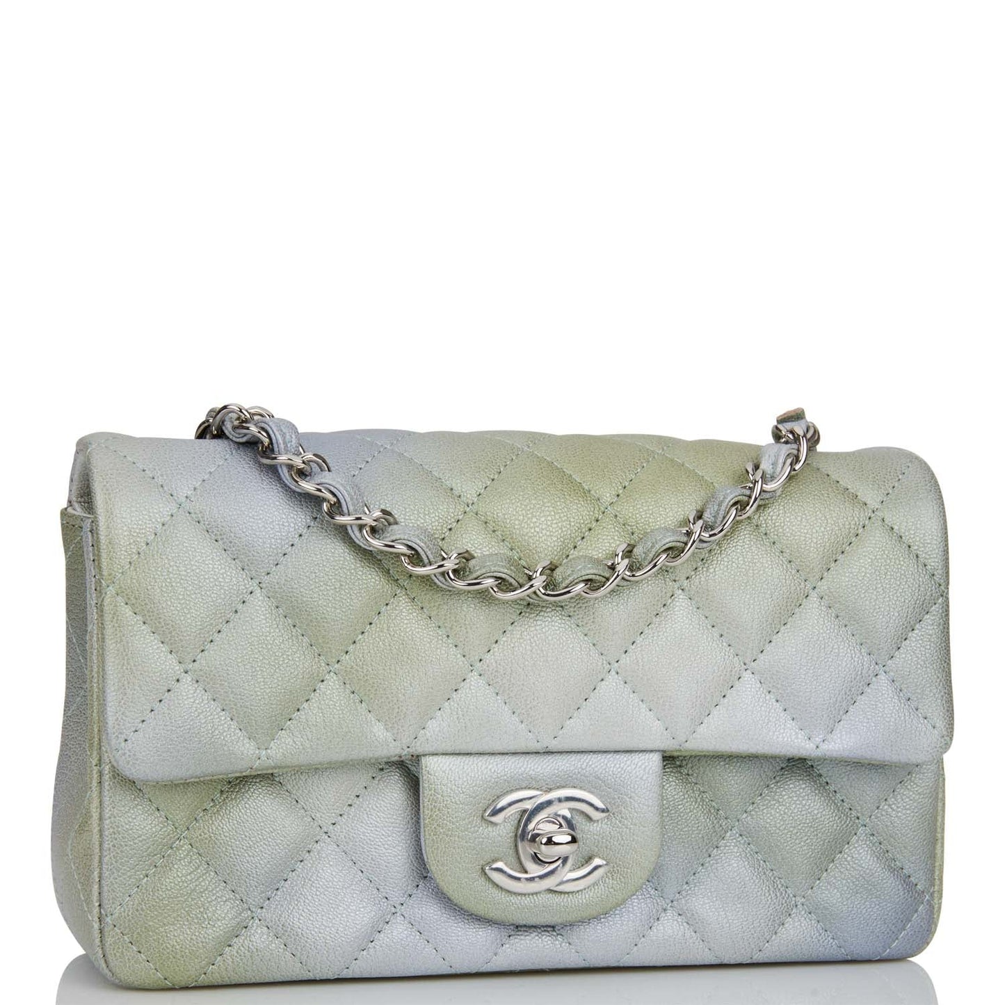 Chanel Mini Rectangular Flap Bag Grey And Green Goatskin Silver Hardware