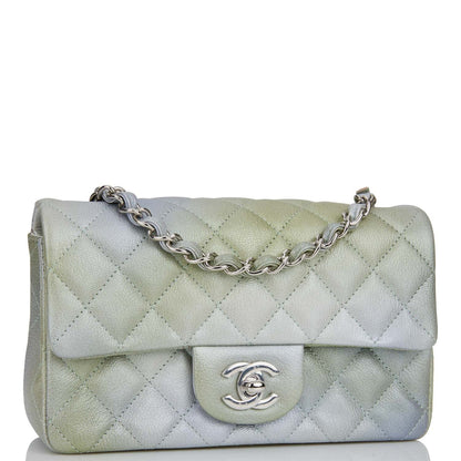 Chanel Mini Rectangular Flap Bag Grey And Green Goatskin Silver Hardware