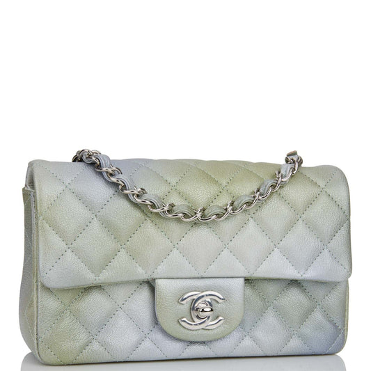 Chanel Mini Rectangular Flap Bag Grey And Green Goatskin Silver Hardware