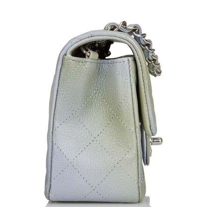 Chanel Mini Rectangular Flap Bag Grey And Green Goatskin Silver Hardware