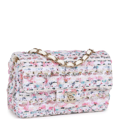 Chanel Mini Rectangular Flap Bag Multicolor Tweed Light Gold Hardware