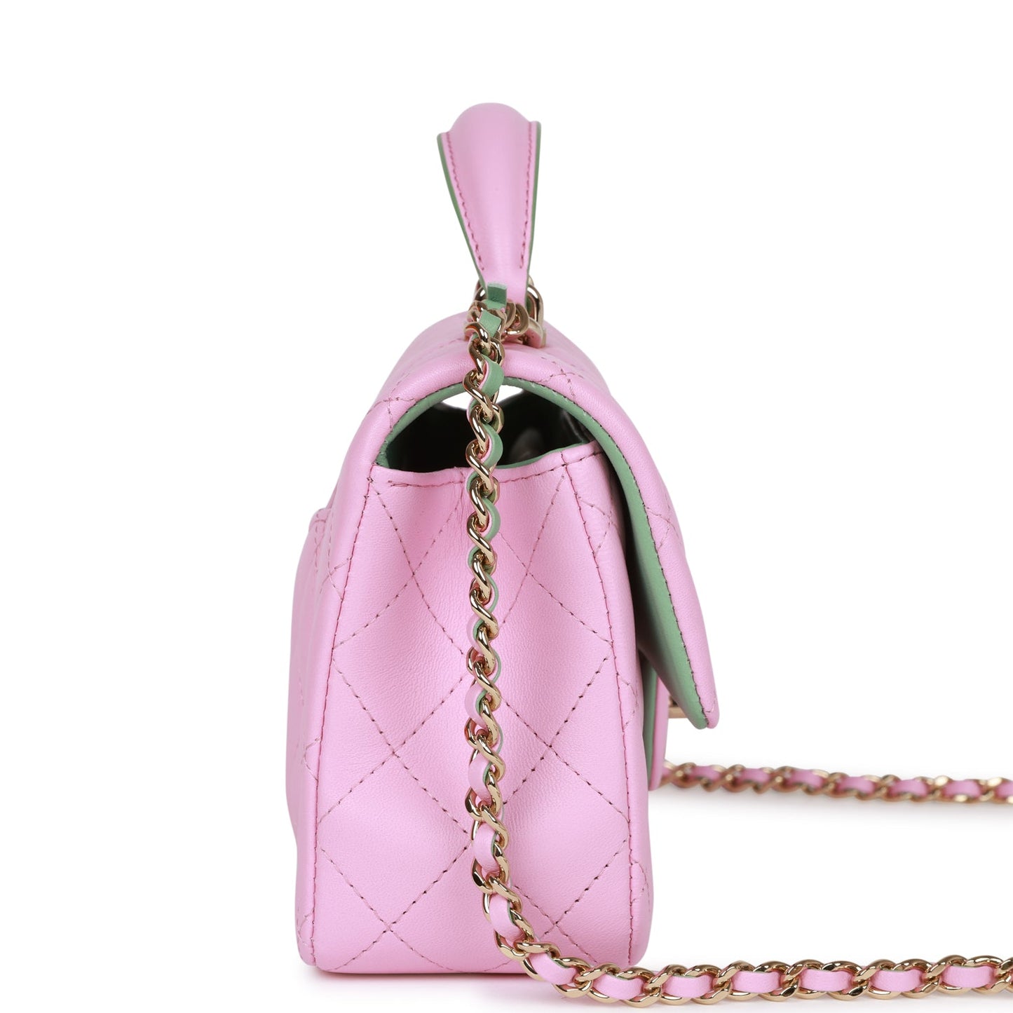Chanel Mini Rectangular Flap With Top Handle Lilac And Green Lambskin Light Gold Hardware