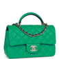 Chanel Mini Rectangular Flap With Top Handle Green And Navy Blue Lambskin Light Gold Hardware