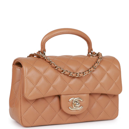 Chanel Mini Rectangular Flap With Top Handle Caramel Lambskin Light Gold Hardware