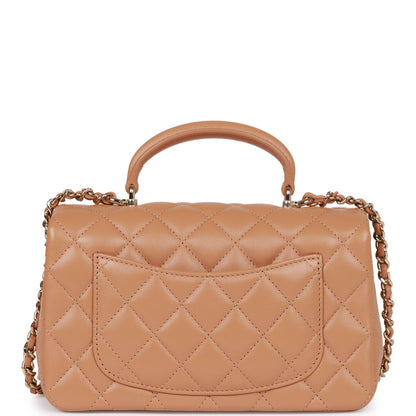 Chanel Mini Rectangular Flap With Top Handle Caramel Lambskin Light Gold Hardware