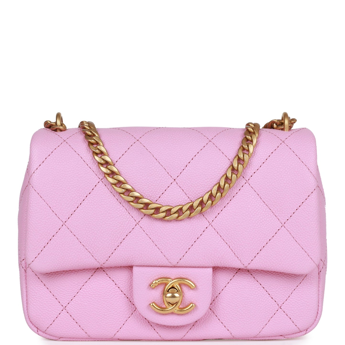 Chanel Sweetheart Mini Square Flap Bag Pink Caviar Antique Gold Hardware