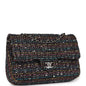 Chanel Medium Classic Double Flap Bag White And Black Tweed Boucle Silver Hardware