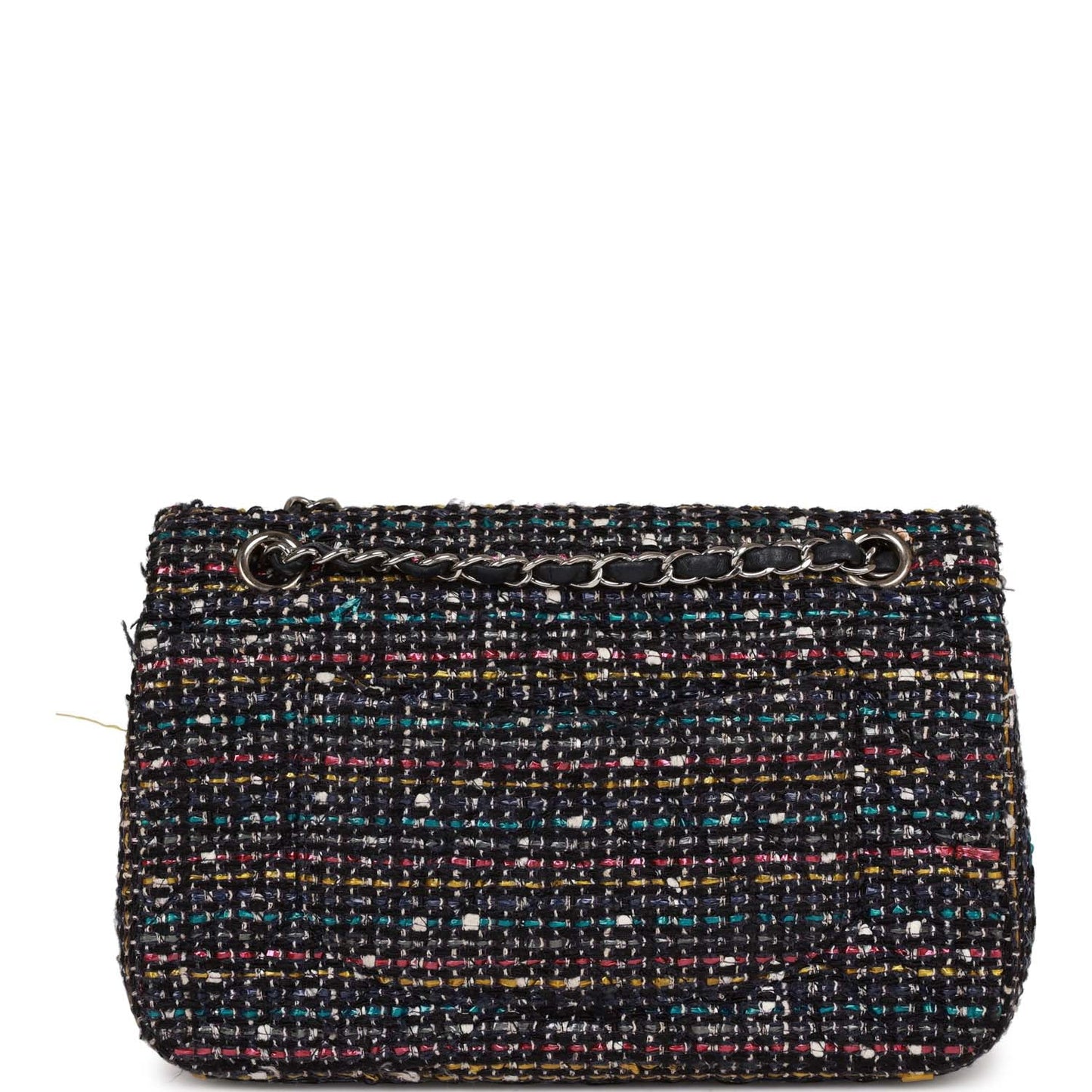 Chanel Medium Classic Double Flap Bag White And Black Tweed Boucle Silver Hardware