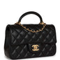 Chanel Mini Rectangular Flap With Top Handle Black Lambskin Antique Gold Hardware