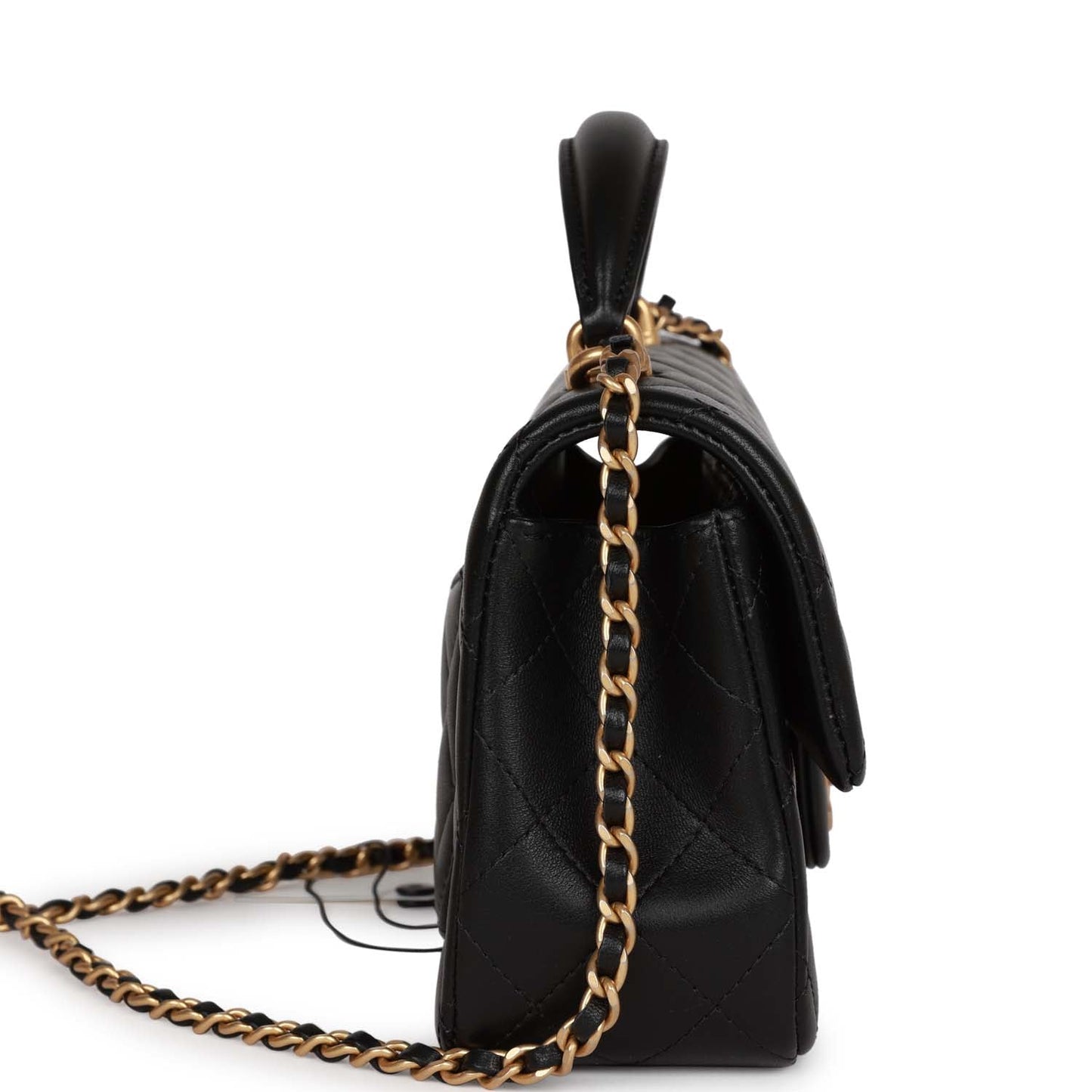 Chanel Mini Rectangular Flap With Top Handle Black Lambskin Antique Gold Hardware