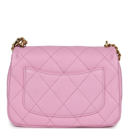 Chanel Mini Sweetheart Crush Square Flap Bag Pink Caviar Aged Gold Hardware