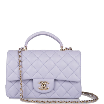 Chanel Mini Rectangular Flap With Top Handle Lavender Lambskin Light Gold Hardware
