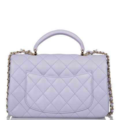 Chanel Mini Rectangular Flap With Top Handle Lavender Lambskin Light Gold Hardware